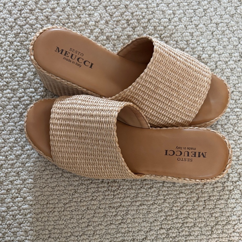 Sesto Meucci Tan Woven Platform Wedges